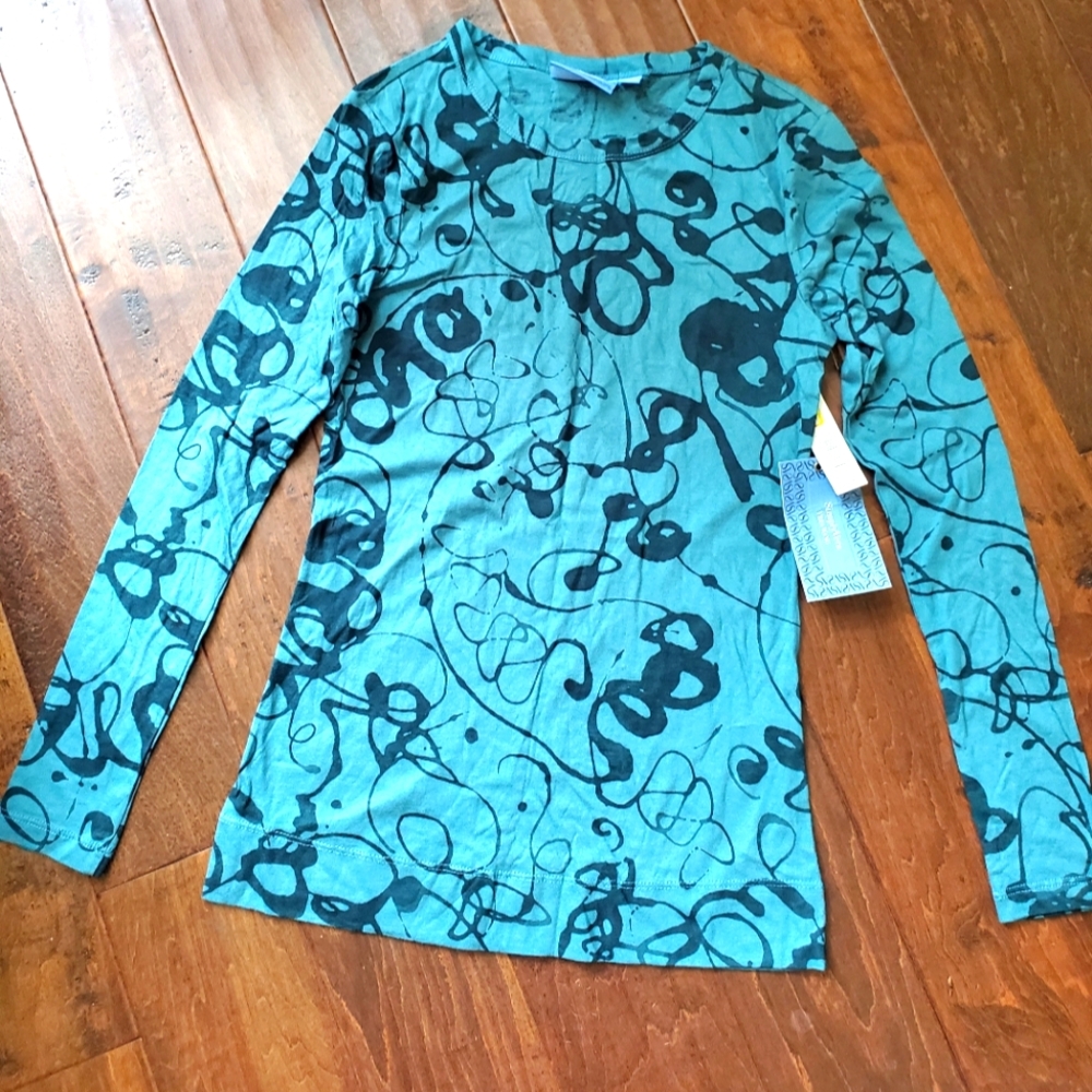 Simply Vera Vera Wang Green and Black Patterned Top